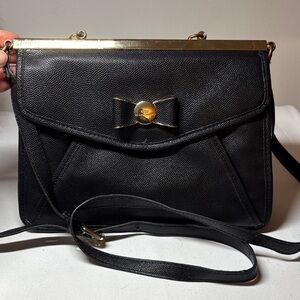 Lulu Guinness Black Faux Leather Crossbody (missing top handle)